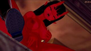 Meru the Succubus rubs and fingers her pussy.