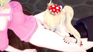Bowsette licks Peach's pussy before tribbing. Lesbian Hentai - 2 image