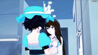 Kurisu Makise fucking Mayuri Shiina with a strapon. - 2 image