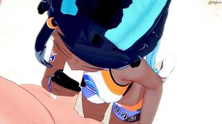 Nessa gives a blowjob, gets cum on stomach. Pokemon Hentai. - 3 image