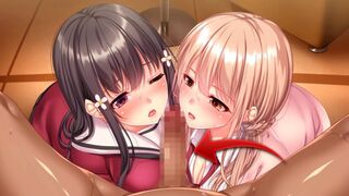 Double blowjob from hot beauties who love to suck cock and swallow cum Hentai Anime - 1 image
