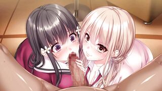 Double blowjob from hot beauties who love to suck cock and swallow cum Hentai Anime - 9 image