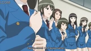 School stud fucks two hentai school girls while students watch - 7 image