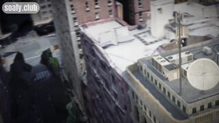 Spiderman hung fan girl on the roof of the building and licked her pussy POV - 2 image