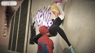 Spiderman hung fan girl on the roof of the building and licked her pussy POV - 5 image
