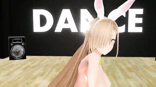 Blue Archive Ichinose Asuna Undress Dancing Hentai Blonde Bunny Girl Big Boobs MMD 3D Yellow Clothes - 5 image