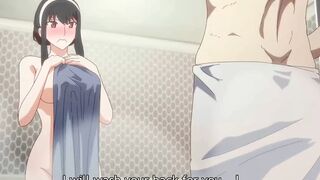 Busty Naked Step Sister Wants To Wash The Back of Stepbro - HENTAI X Family (UNCENSORED) - 1 image