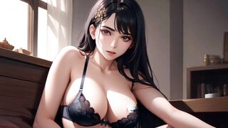 Desi Indian School Girl Cartoon 3D Hentai Sex pressing her big bouncy tits and boobies wearing black lingeries and panty