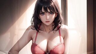Desi Indian School Girl Cartoon 3D Hentai Sex pressing her big bouncy tits and boobies wearing black lingeries and panty - 7 image
