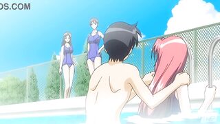 Hentai - Step Sister and Step Brother Almost Caught Fucking in the Pool