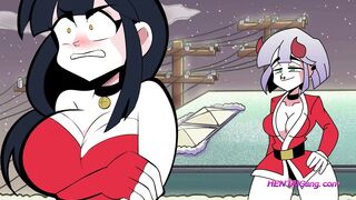 Christmas is Coming! Hot Brunette With Big Tits Gets Stucked in the Chimney! Horny Santa Has an Idea