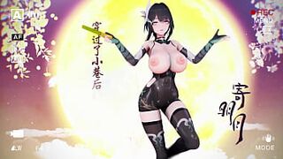 Aether Gazer Ying Zhao Hentai Undress Dance Big Boobs Bouncing MMD 3D Yellow Hand Fan (CLIP) - 1 image
