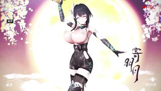 Aether Gazer Ying Zhao Hentai Undress Dance Big Boobs Bouncing MMD 3D Yellow Hand Fan (CLIP) - 4 image