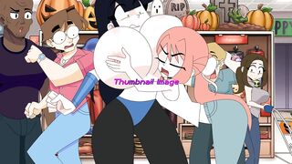 Huge Breasts Sticking Out of the Suit in Public! Halloween Cartoon Sex - 10 image