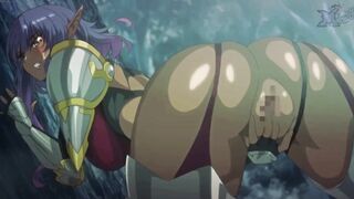 Submissive Blonde Busty Milf Threesome Sex with Ebony Dark Elf - SQUIRTING ORGASM and Cumshot on Tits - 2d animated Hentai - 9 image