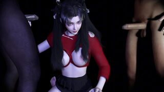 3D cute Asian babe naked her perfect body have first time threesome sex - 10 image