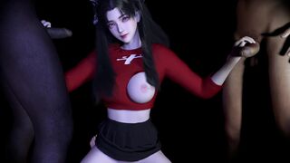 3D cute Asian babe naked her perfect body have first time threesome sex - 9 image