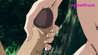 Sweetly Moaning and Squirting while Bouncing on Big Dick in the wood - HENTAI Uncensored - 4 image