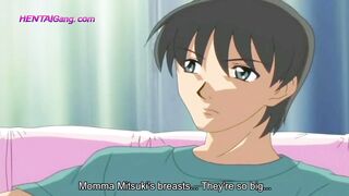 Busty MILF fucks the horny boy hard while bouncing her huge tits all over his filthy face! HENTAI UNCENSORED - 4 image