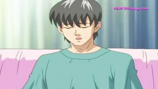 Busty MILF fucks the horny boy hard while bouncing her huge tits all over his filthy face! HENTAI UNCENSORED - 7 image