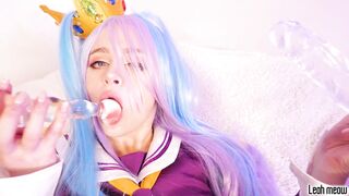 Leah Meow, a naughty cosplay teen, gets double penetrated in solo Anime No Game No Life game - 8 image