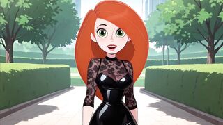 Redhead cartoon girl in sexy lingerie tries on a black harem in 3D hentai game - 1 image
