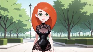 Redhead cartoon girl in sexy lingerie tries on a black harem in 3D hentai game - 2 image