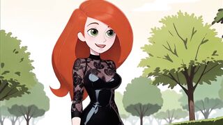 Redhead cartoon girl in sexy lingerie tries on a black harem in 3D hentai game - 4 image