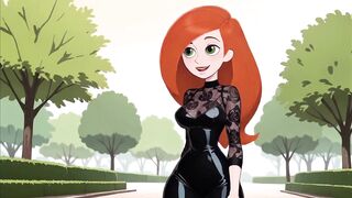 Redhead cartoon girl in sexy lingerie tries on a black harem in 3D hentai game