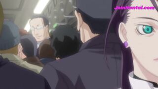 Big-titted MILF gets drenched in cum on a train gangbang - 3 image