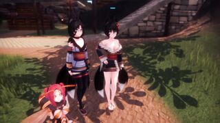 Hentai game: Mermaid shark risky blowjob with huge tits and muscular man