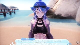 Hentai game: Mermaid shark risky blowjob with huge tits and muscular man