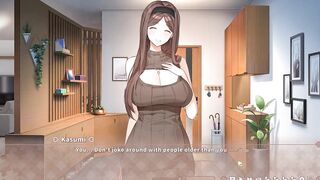 Cute Brunette Summer Clover gets her huge tits and face covered in cum in a hot Japanese hentai game! - 4 image