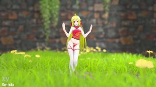 Hot blonde in sexy outfit strips & teases in 3D hentai strip show