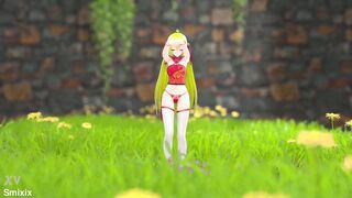 Hot blonde in sexy outfit strips & teases in 3D hentai strip show