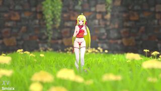 Hot blonde in sexy outfit strips & teases in 3D hentai strip show