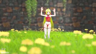 Hot blonde in sexy outfit strips & teases in 3D hentai strip show