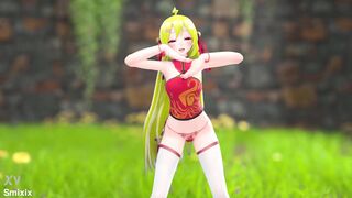 Hot blonde in sexy outfit strips & teases in 3D hentai strip show