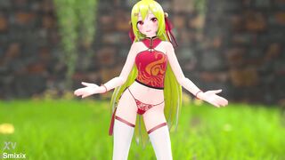 Hot blonde in sexy outfit strips & teases in 3D hentai strip show