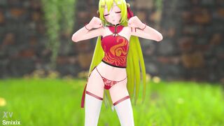 Hot blonde in sexy outfit strips & teases in 3D hentai strip show