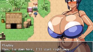 Sexy hentai game with busty 3D animated babe Natsuki getting oiled up and laid on the beach - 3 image