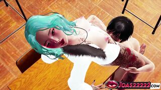 Watch as hyolyn Anime Girl in Fishnet Pantyhose 3D Animation: Kiss Teasing, Desk Pussy Licking, Intense An