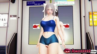 Yumi, the hot chick with a big ass, goes wild with a short thighjob in Subway Rule 34 Hentai - Camel Toe
