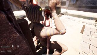 Lara's holes filled with hot jizz by the ancient statue in a 3D hentai game
