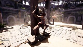 Lara's holes filled with hot jizz by the ancient statue in a 3D hentai game - 6 image