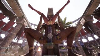 Lara's holes filled with hot jizz by the ancient statue in a 3D hentai game