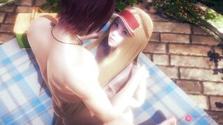 Public hentai anal sex party with two big-titted Japanese babes and a lucky boy