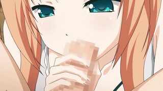 Two busty babes deepthroating and riding a big cock in a hot hentai action