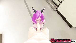 Ahri's massive tits and deepthroating mouth get a hot load of cum in 3D Hentai