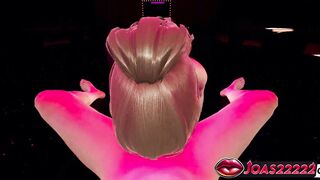 Miki, the sexy 3D Hentai babe, gives a wet blowjob and gets a footjob in black stockings